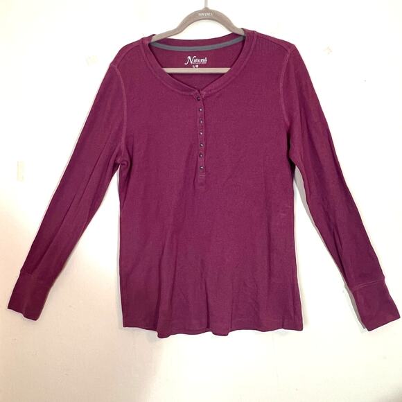 Natural Reflections Thermal Henley Sz Large Dark Pink Waffle Knit Cabincore Cozy - Picture 1 of 5